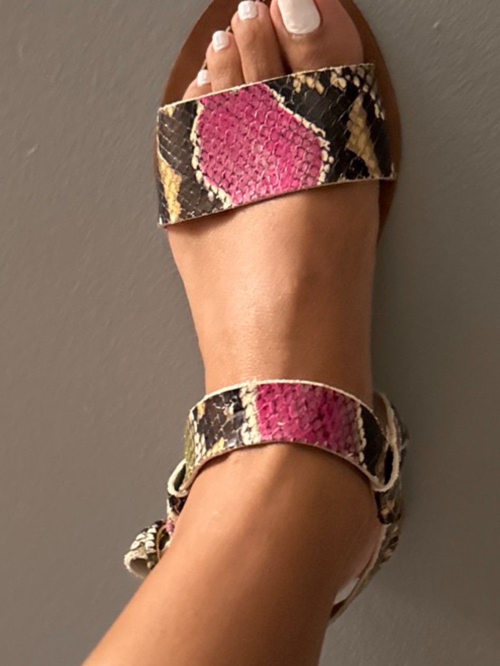Alice + Olivia Pink Snakeprint Leather Flat Sandals